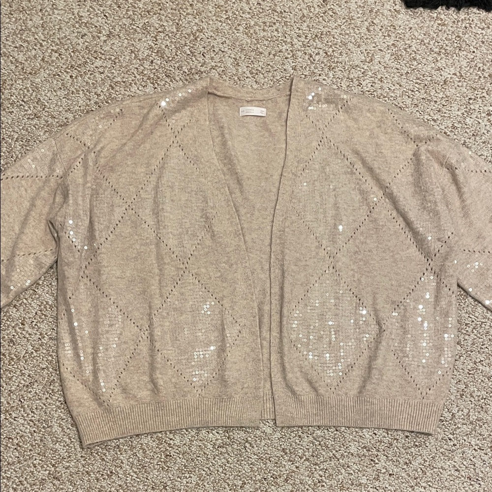 LC Lauren Conrad Beige Sequin Cardigan